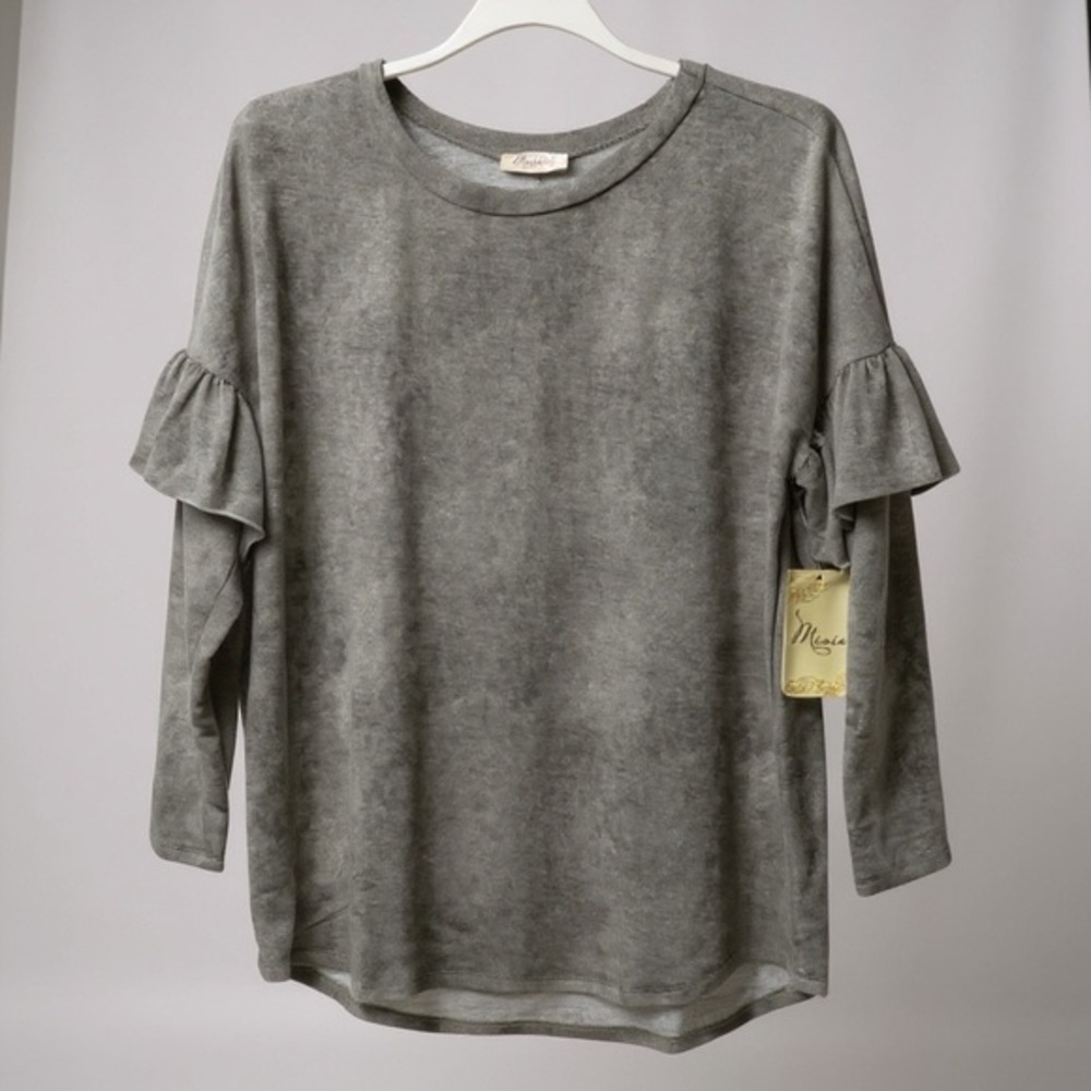 Boho Green and Gray Ruffled‎ 3/4 Sleeve Blouse Size M